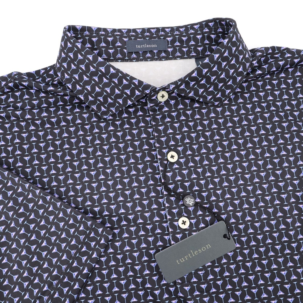 Turtleson Barron Martini Performance Polo Black Lavender Short Sleeve Mens L